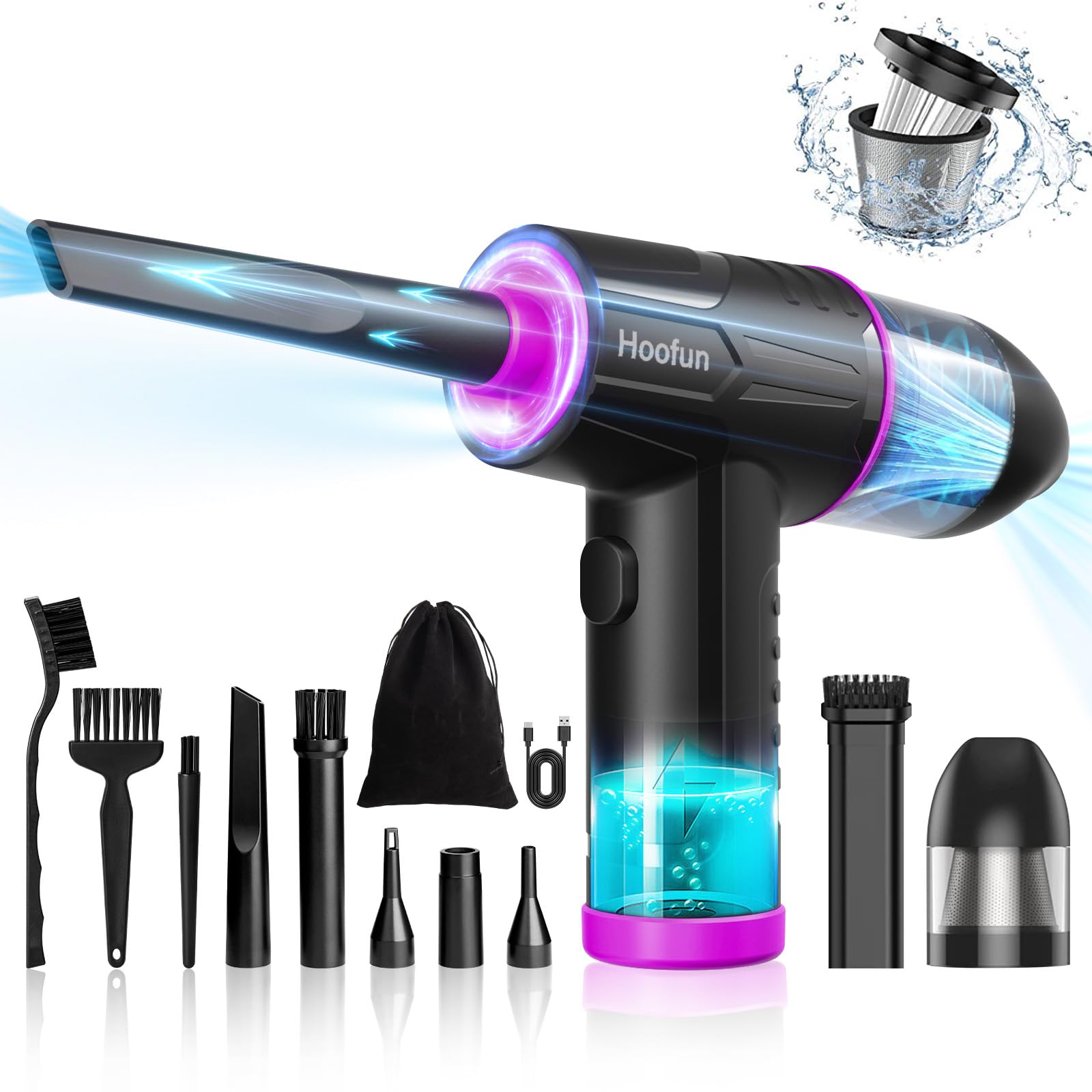 Souffleur Air Comprimé- 100000 TR/Min de Pulvérisation d'Air Comprimé avec Batterie 9000mAh, Kit de Nettoyage de Clavier d'Aspirateur à 3 Vitesses avec Lumière LED pour Le Nettoyage de PC Souffleur Air Comprimé- 100000 TR/Min de Pulvérisation d'Air Comprimé avec Batterie 9000mAh, Kit de Nettoyage de Clavier d'Aspirateur à 3 Vitesses avec Lumière LED pour Le Nettoyage de PC